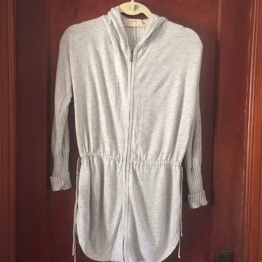 Light weight hooded tunic full zip sweater